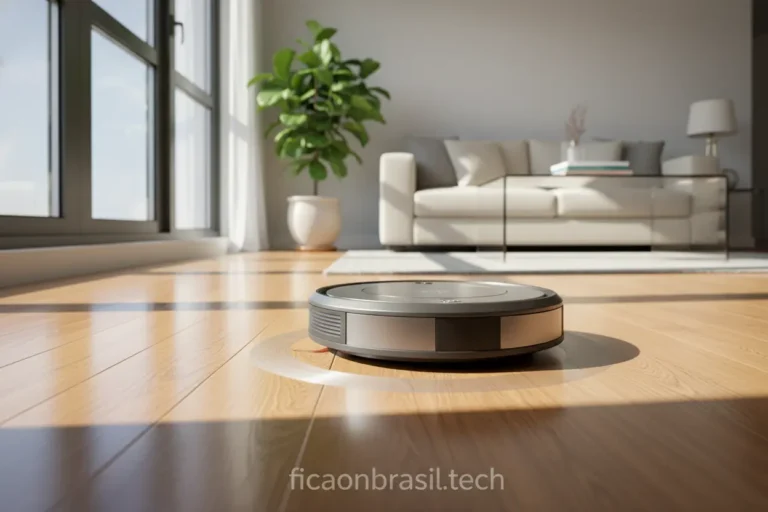 Aspirador robô limpando sala de apartamento