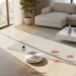 Aspirador robô em promoção limpando sala moderna