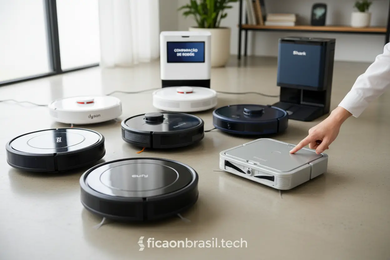 Modelos de aspiradores robô Wi-Fi sendo comparados