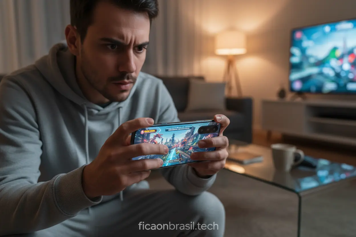 Galaxy S26 Ultra: Jogos Sem Limites Pessoa jogando em um Galaxy S26 Ultra