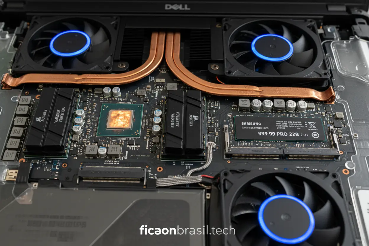 Componentes internos de um notebook Dell de alta performance
