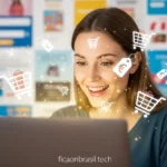 Pessoa sorrindo ao ver ofertas imperdíveis online