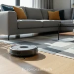 Robô aspirador limpando sala de estar