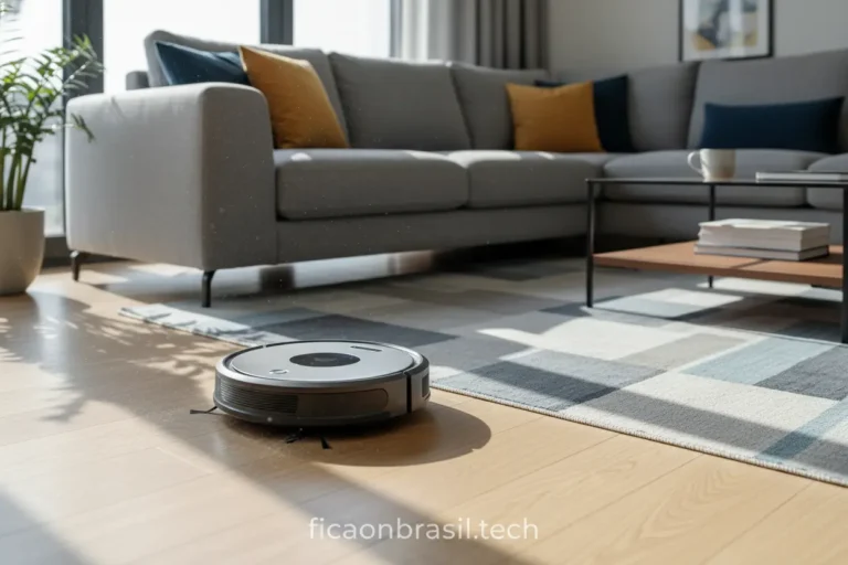 Robô aspirador limpando sala de estar