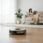 Robô aspirador silencioso trabalhando em sala de estar