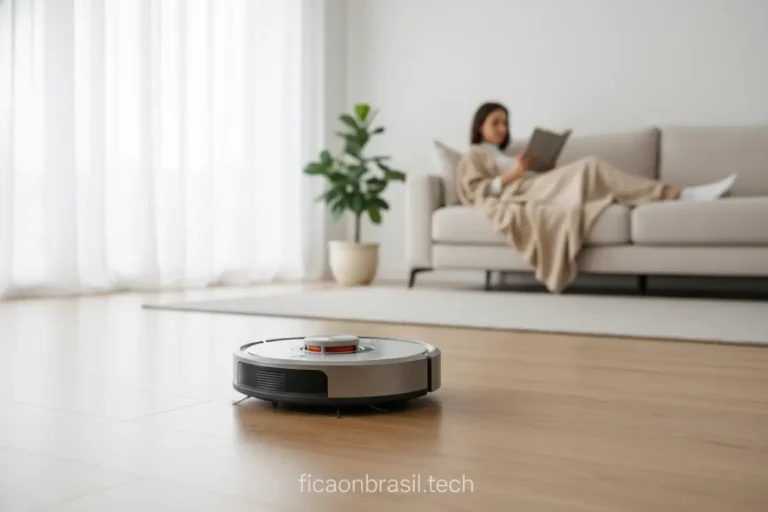 Robô aspirador silencioso trabalhando em sala de estar
