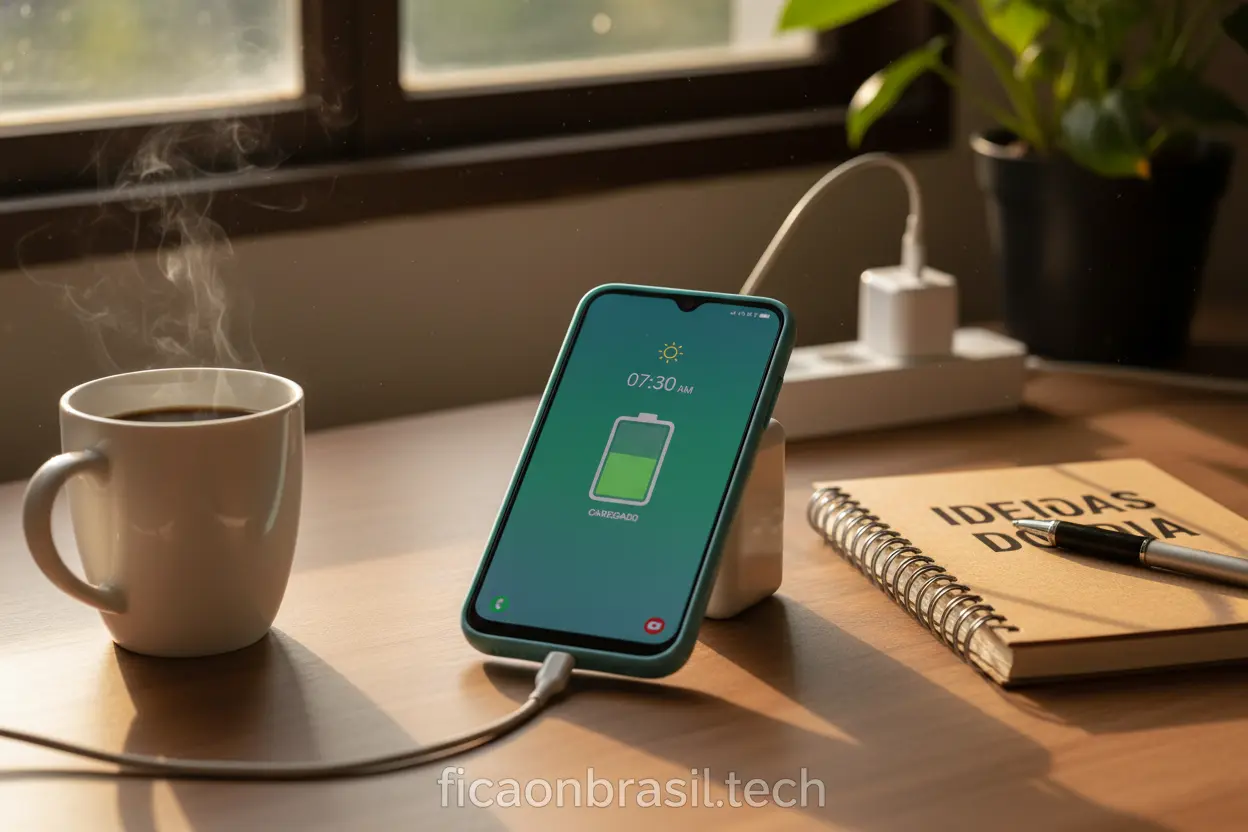Bateria do Samsung A17 Samsung A17 carregando em uma mesa