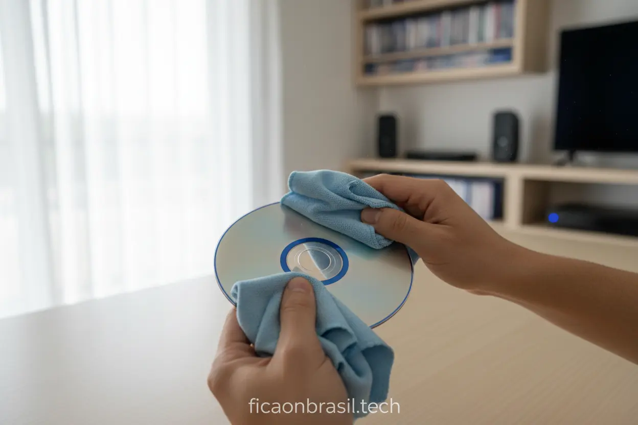 Pessoa limpando um disco de PS5