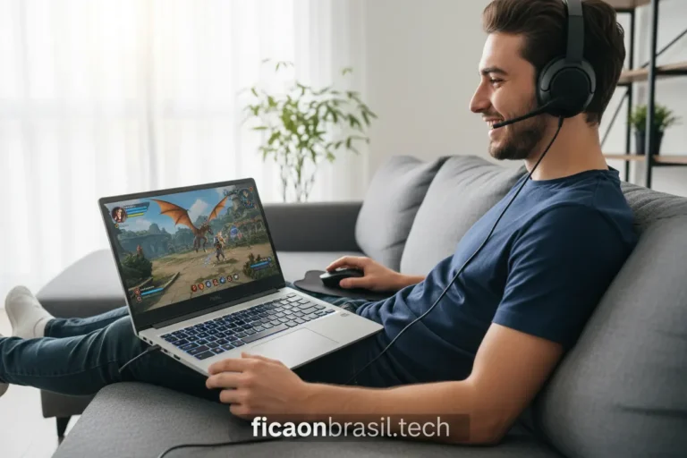 Gamer jogando em notebook Dell leve