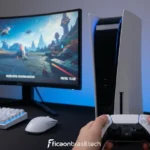 Console PS5 Digital Edition em um setup gamer moderno