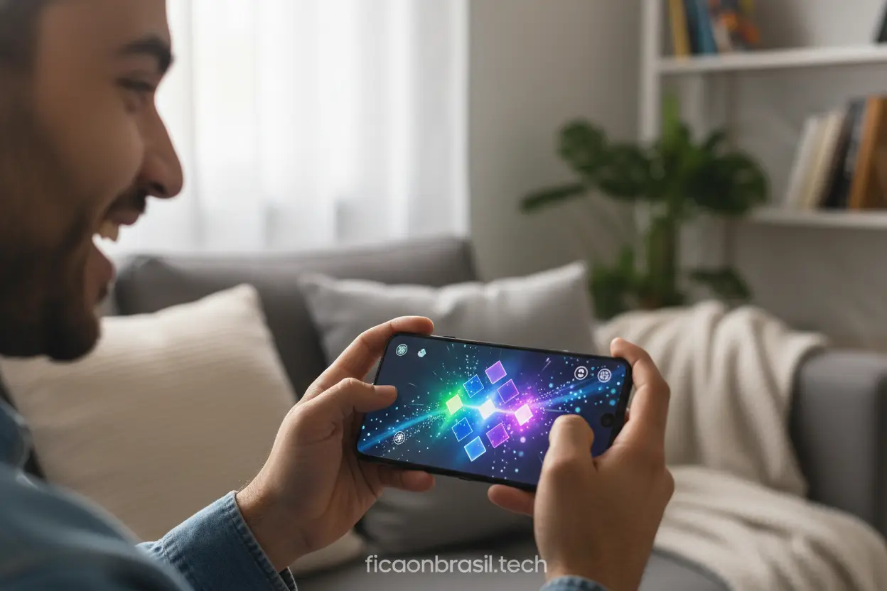 Samsung A17 em Jogo Homem jogando em um Samsung A17