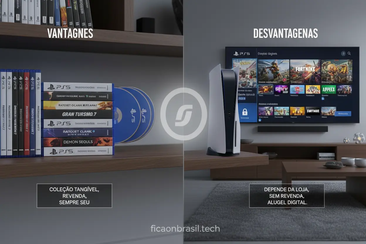 Comparativo de jogos digitais e PS5 mídia física