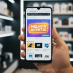 Mão segurando Xiaomi 17 5G 512GB com oferta na tela