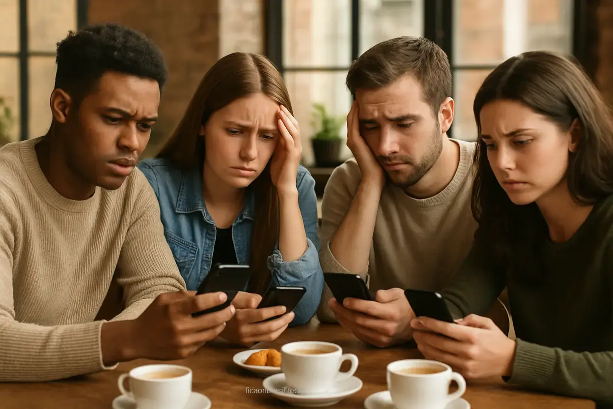 Grupo de amigos buscando alternativas de comunicação.