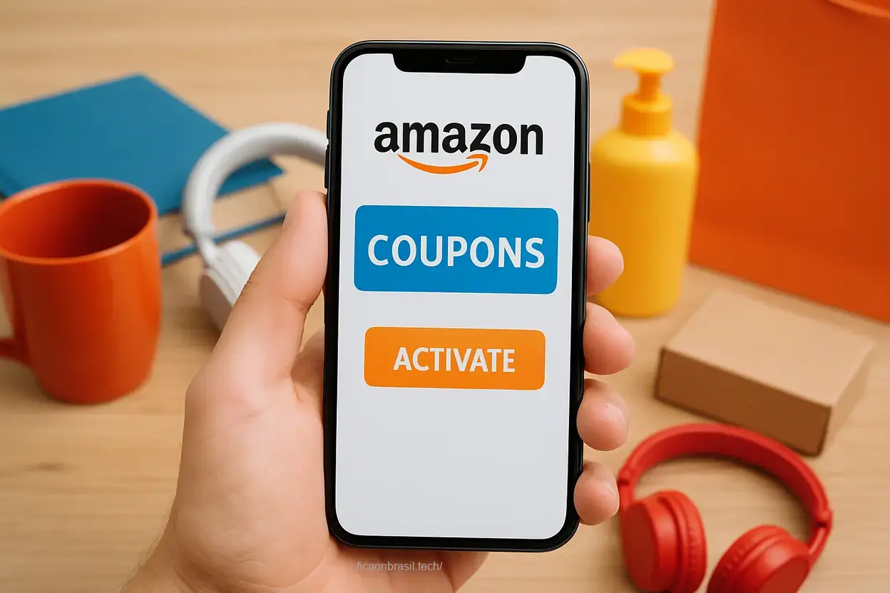 Como ativar cupons da Amazon Pessoa ativando cupons da Amazon no smartphone.