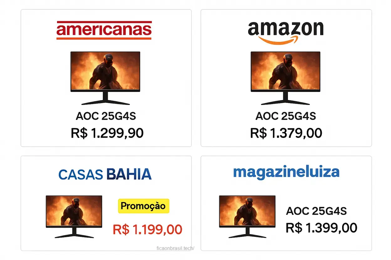 Comparação de preços do monitor gamer AOC 25G4S.