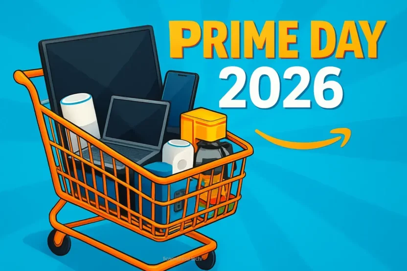 Carrinho de compras cheio de produtos para o Amazon Prime Day 2026.