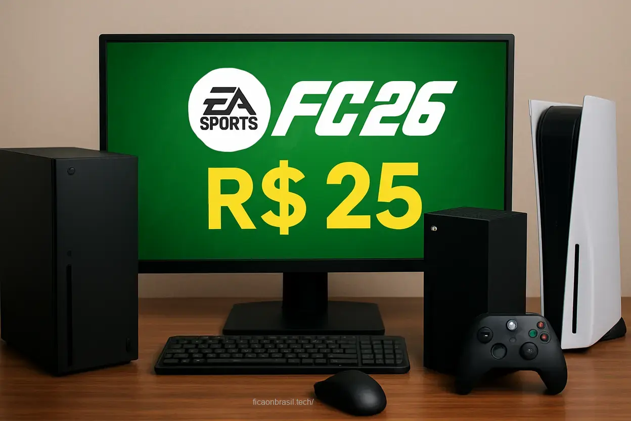 Desconto de 80% no EA FC 26 EA FC 26 fica por R$ 25 em promoção.