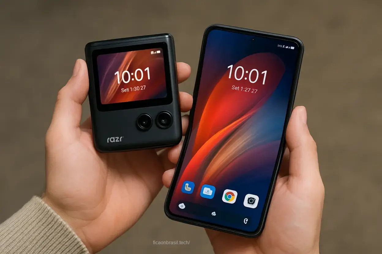 Celular dobrável mais poderoso: Razr 70 Ultra em uso.