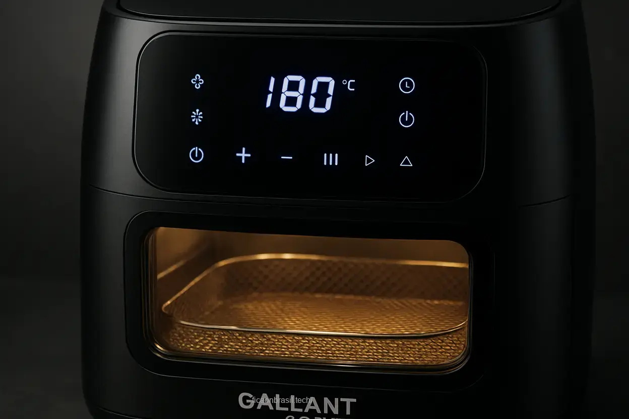 Detalhes da Gallant GFE07 Air fryer digital Gallant GFE07 com painel digital e visor de vidro.