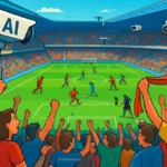 Cenas de um estádio com tecnologia de IA na arbitragem.