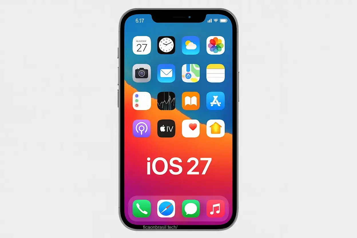 Interface do iOS 27 com ícones modernos
