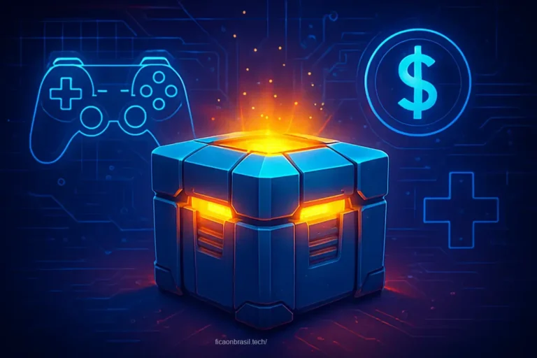 Representação de loot boxes em jogos eletrônicos.