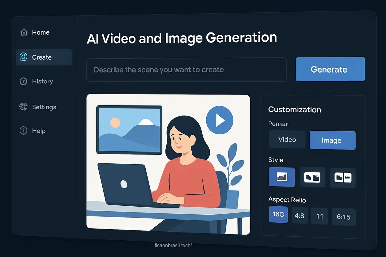 Interface de uma ferramenta de IA para criação de conteúdo visual.