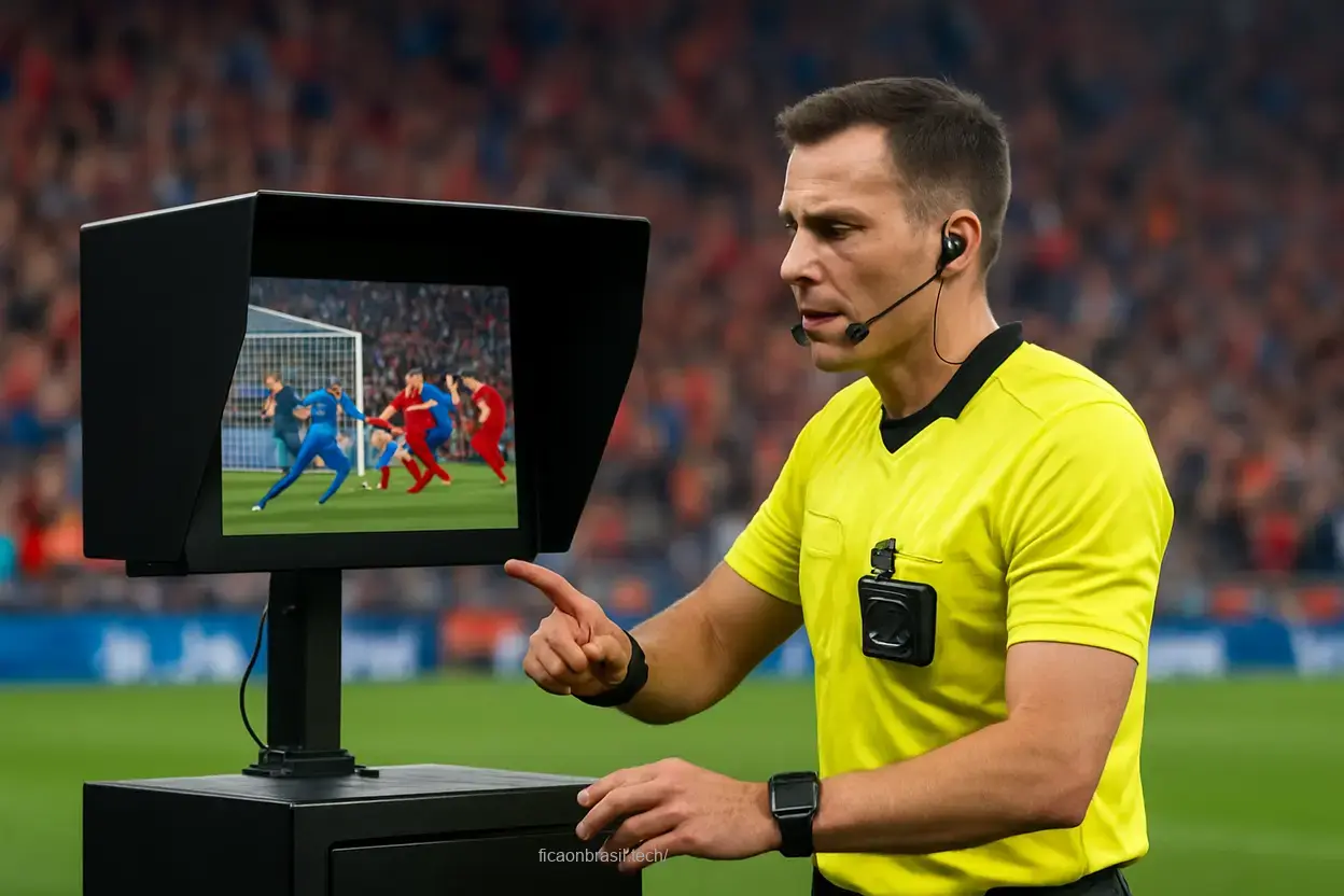 IA na arbitragem copa do mundo: árbitro usando VAR.