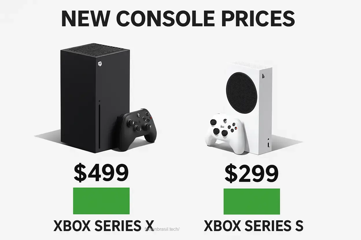 Novos preços do Xbox Series X/S Aumento do Xbox Series X/S com comparação de preços.