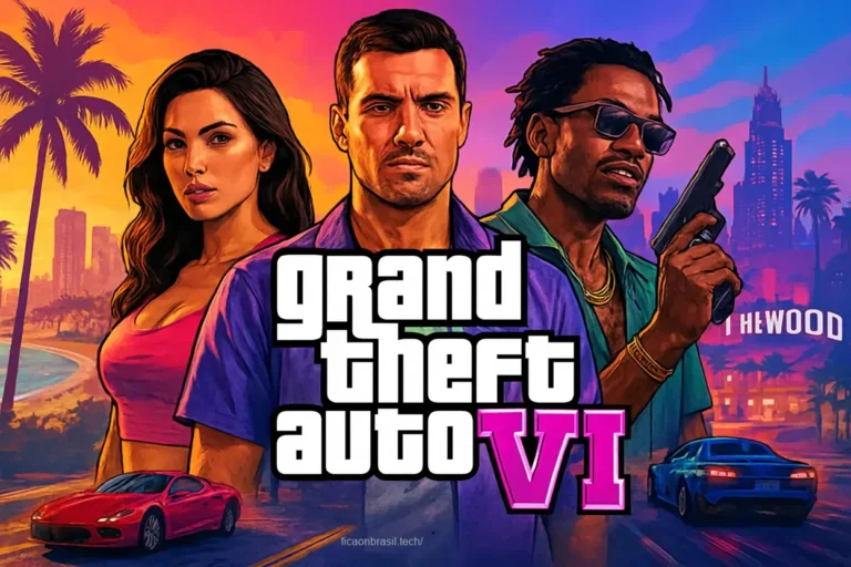 Thumbnail sobre a pré-venda de GTA 6 com personagens e cenários.