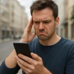 Usuário frustrado com WhatsApp fora do ar.