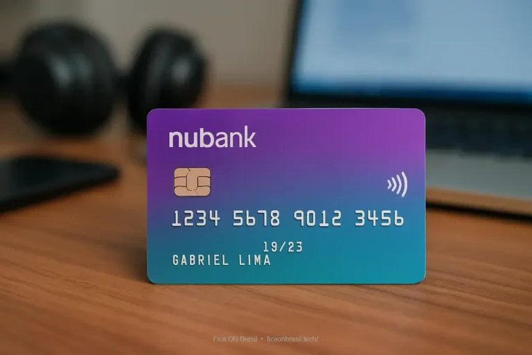 Cartão Nubank Croma sobre uma mesa com produtos tecnológicos.