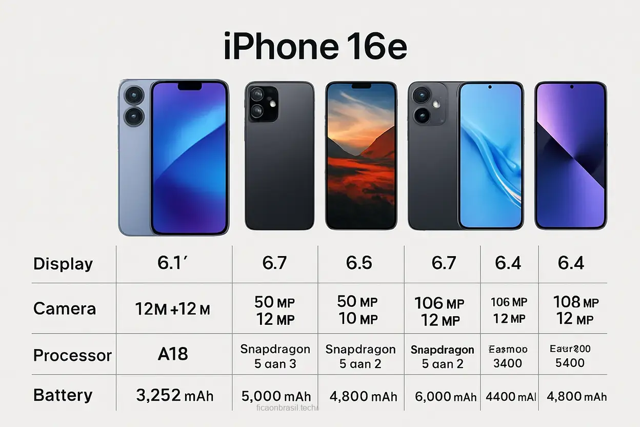Comparação de smartphones Comparação entre iPhone 16e e outros modelos de smartphones.