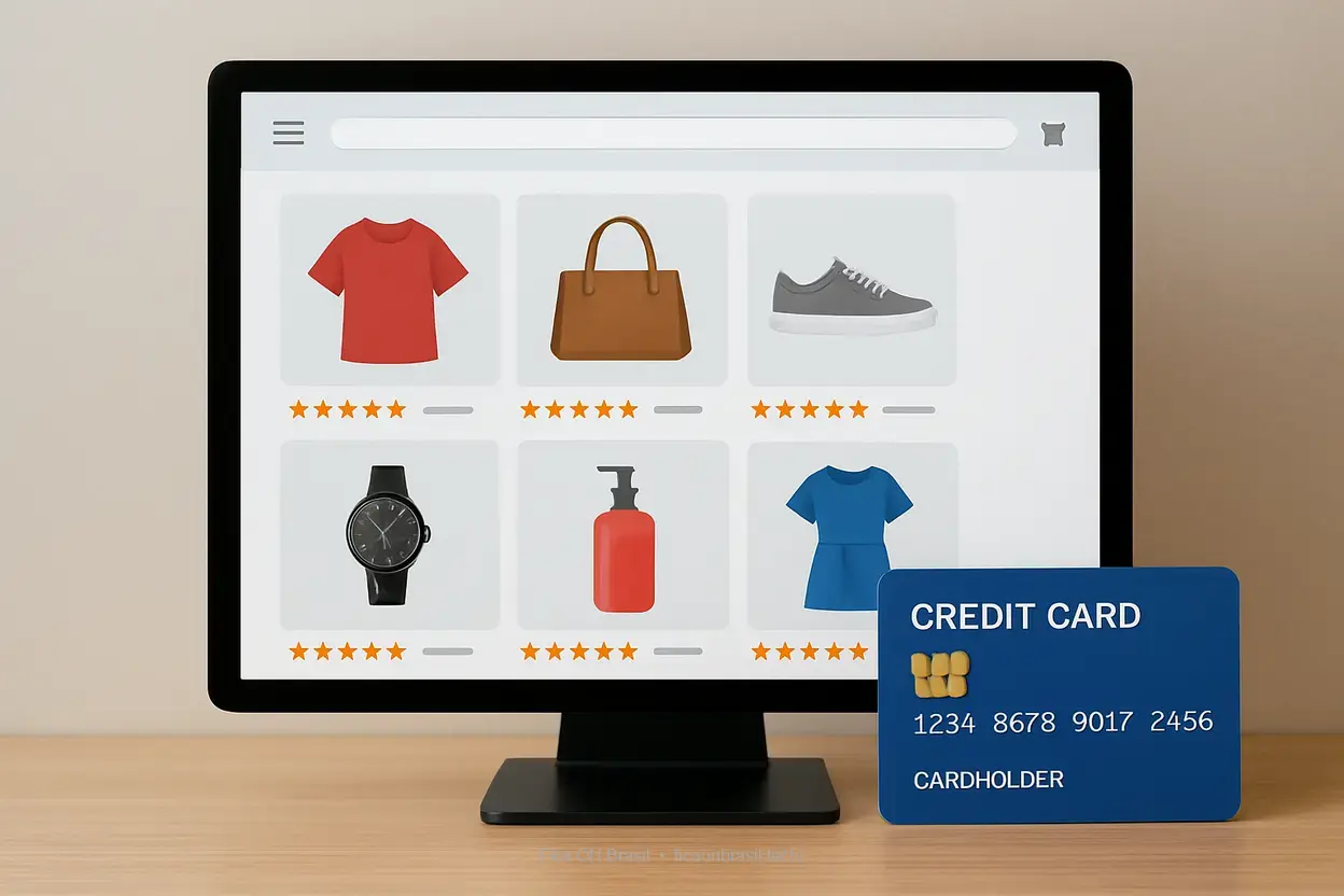 Compras online com Nubank Croma Tela de compras online com cartão Nubank Croma ao lado.