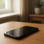 iPhone 17 em mesa de madeira