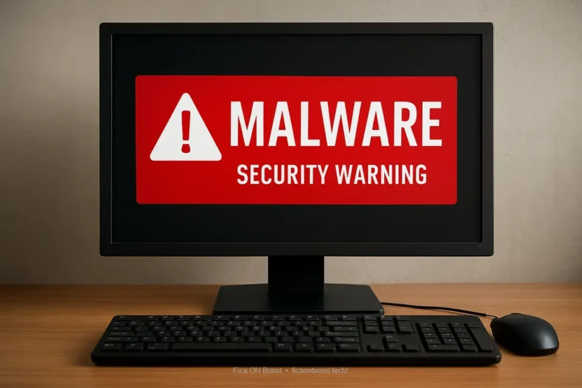 Computador com aviso de malware spyware trojan detectado.