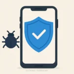 Ilustração de um celular com escudo de proteção contra malware.