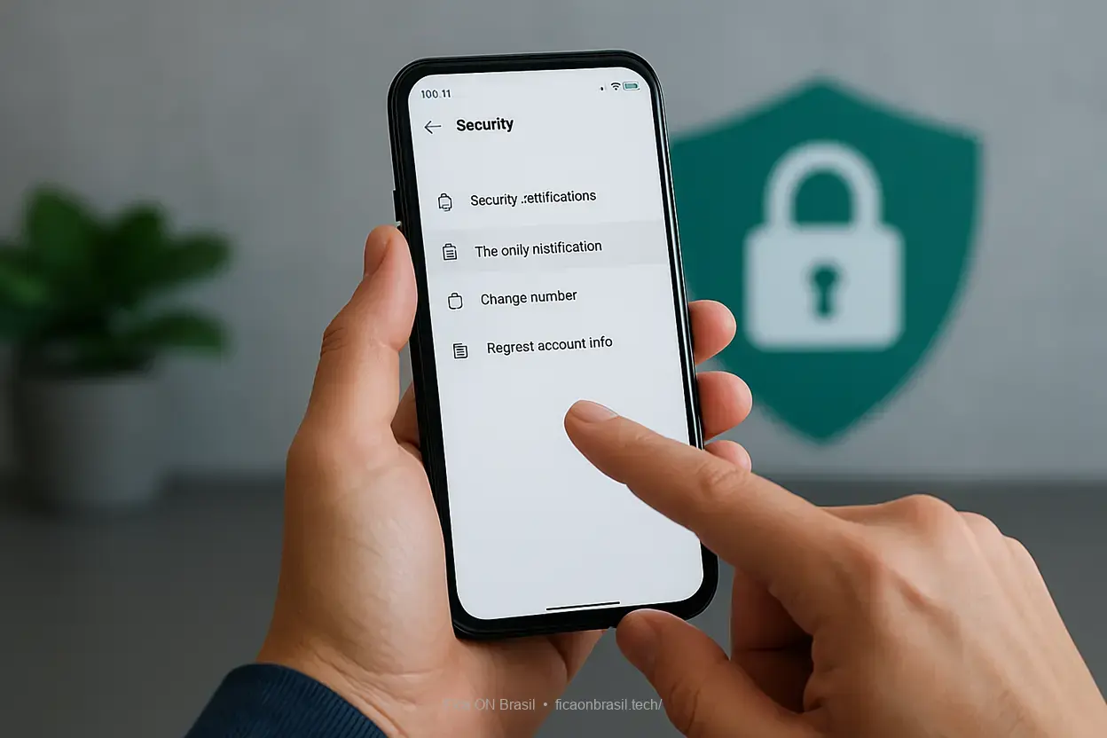 Usuário ajustando configurações de segurança no WhatsApp.