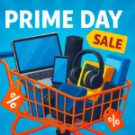 Carrinho de compras com produtos eletrônicos e ofertas do Prime Day.