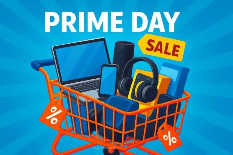 Carrinho de compras com produtos eletrônicos e ofertas do Prime Day.