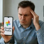 Usuário frustrado com o bug do Google Fotos