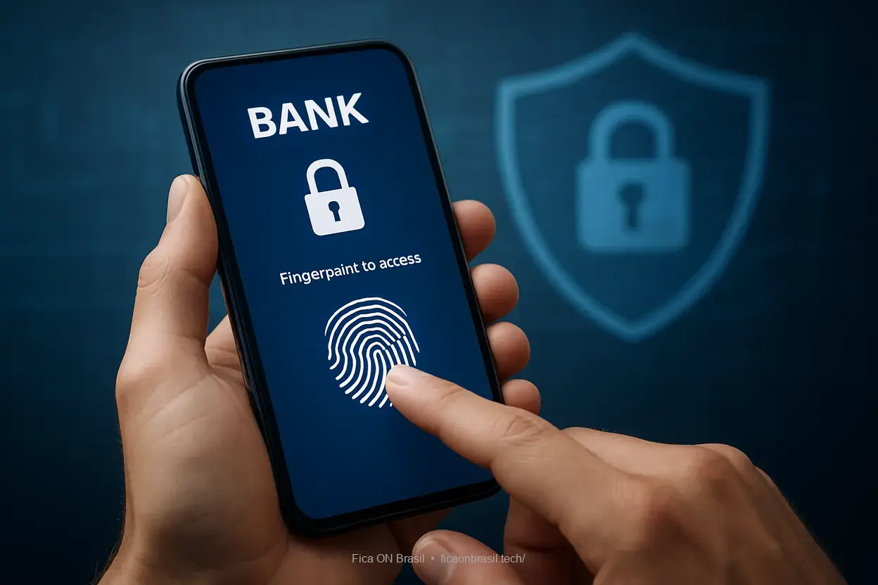 Uso de biometria no aplicativo bancário.