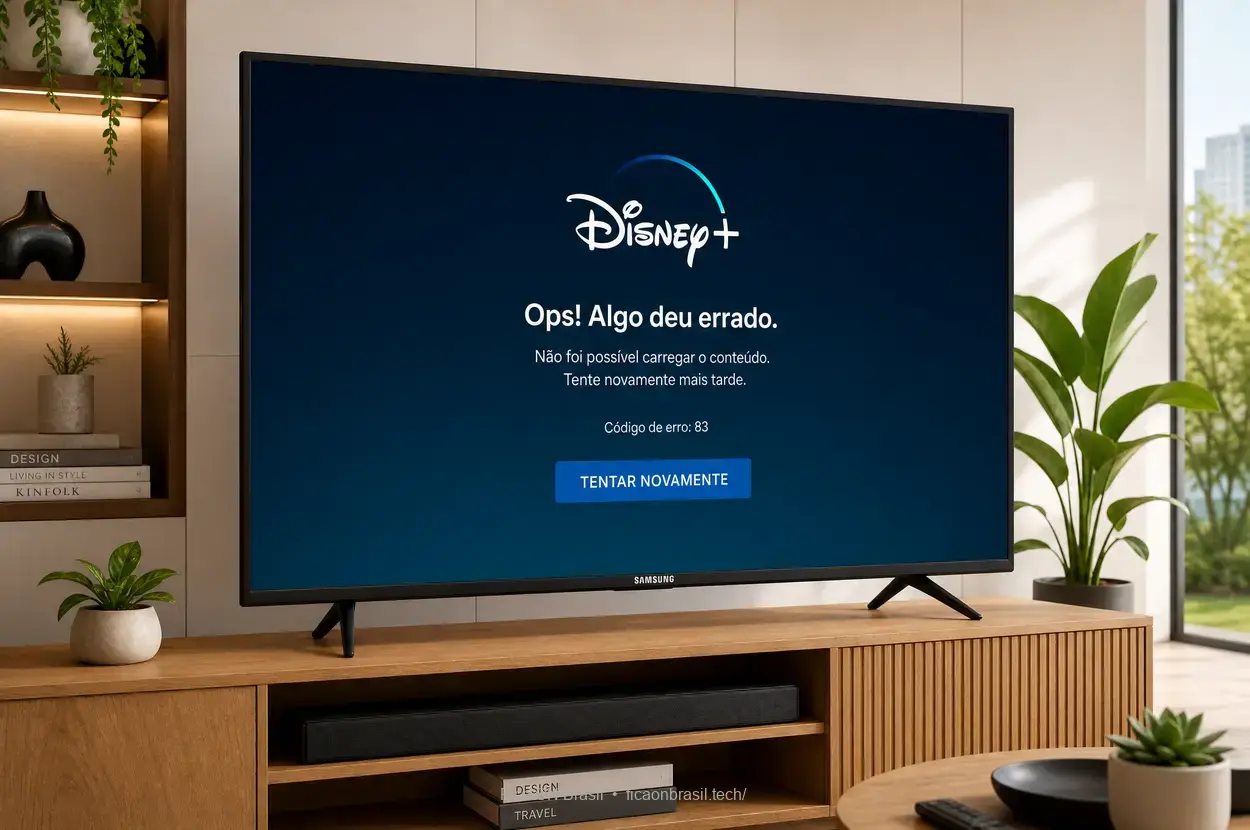 Disney+ em TV Samsung Disney+ em TV Samsung com mensagem de erro na tela.
